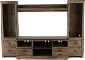 Trinell Natural Brown 4 Piece Rustic Oak Entertainment Center