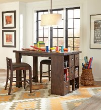 Counter Height Desk and Two Chairs - Pine Hill