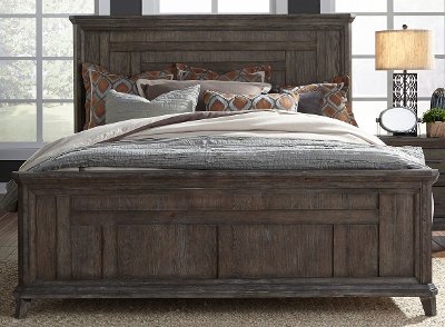 Classic Industrial Aged Oak Queen Size Bed - Artisan Prairie