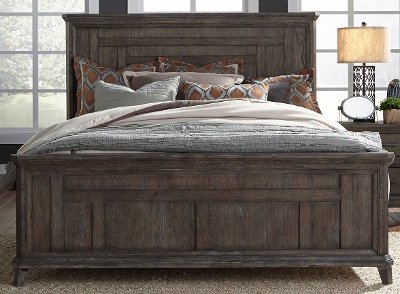 Classic Industrial Aged Oak King Size Bed - Artisan Prairie