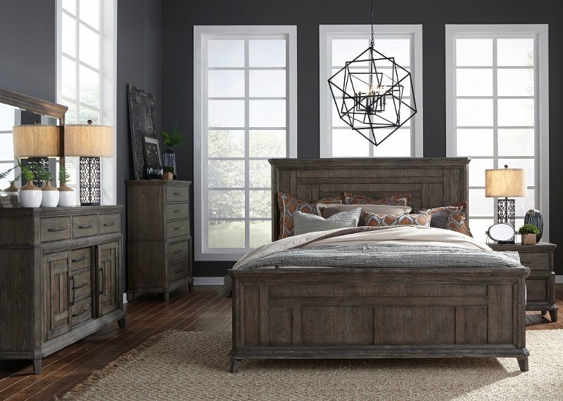 classic industrial aged oak 4 piece queen bedroom set - artisan prairie