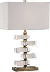 Stacked Clear Crystal Blocks and Brass Table Lamp