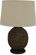 Brown Faux Rope Indoor-Outdoor Table Lamp with Black Base
