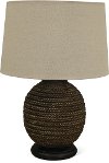 Clearance Brown Faux Rope Indoor-Outdoor Table Lamp with Black Base