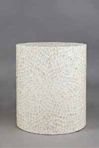 Round Hand Laid Seashell Accent Table - Global Archive