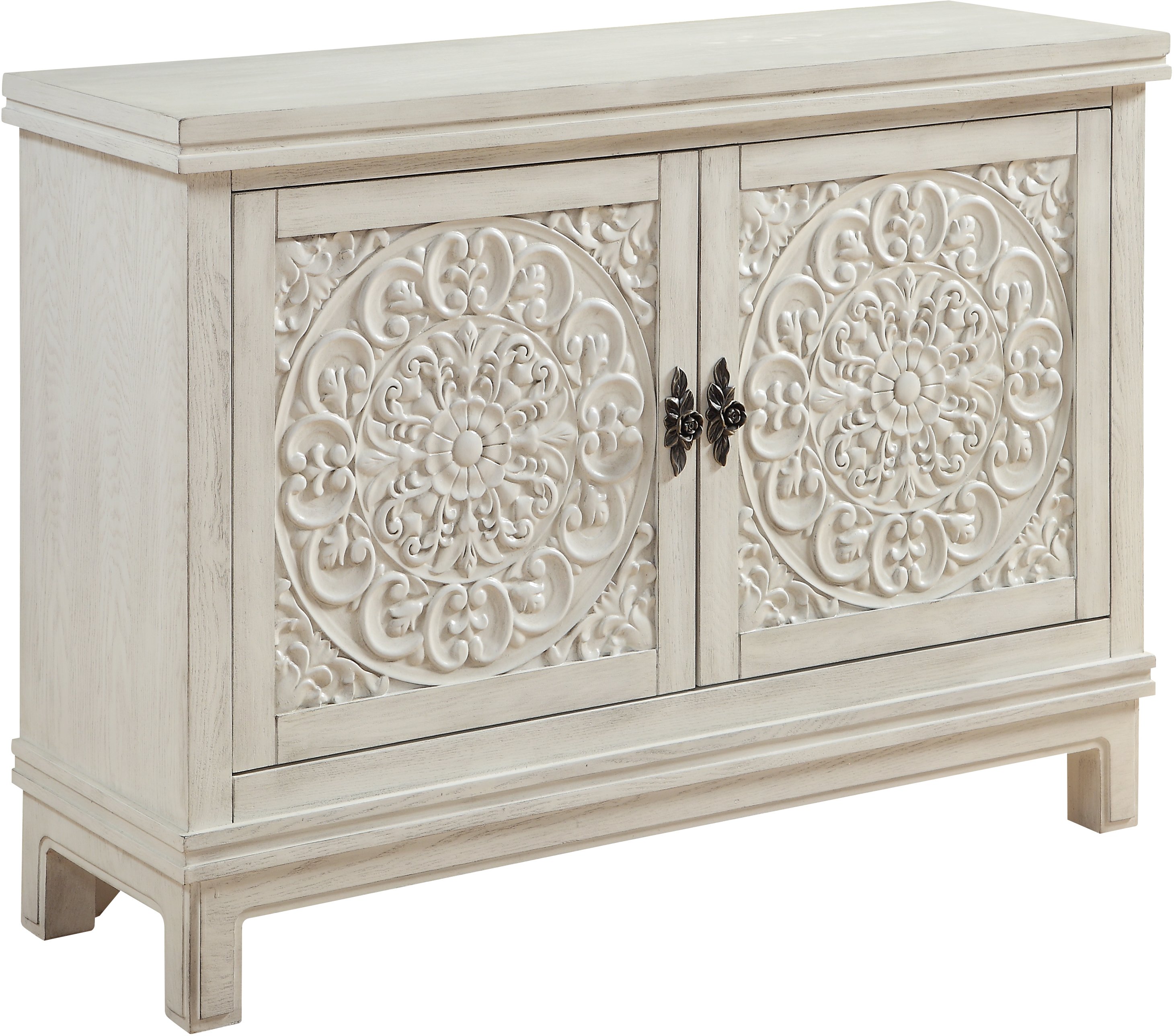 Galina Cream Wood Cabinet with 2 Carved Doors-1