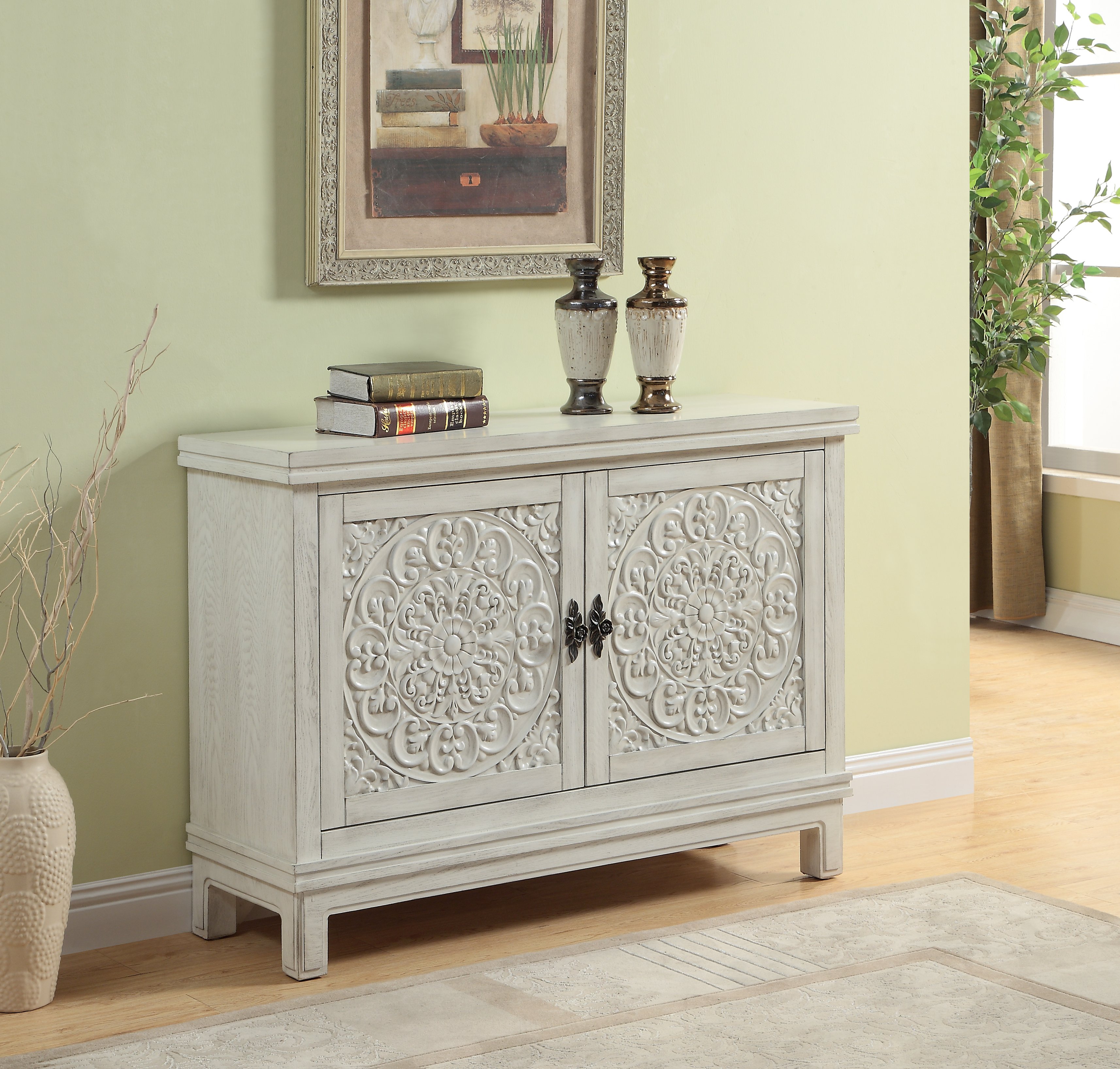 Galina Cream Wood Cabinet with 2 Carved Doors-2