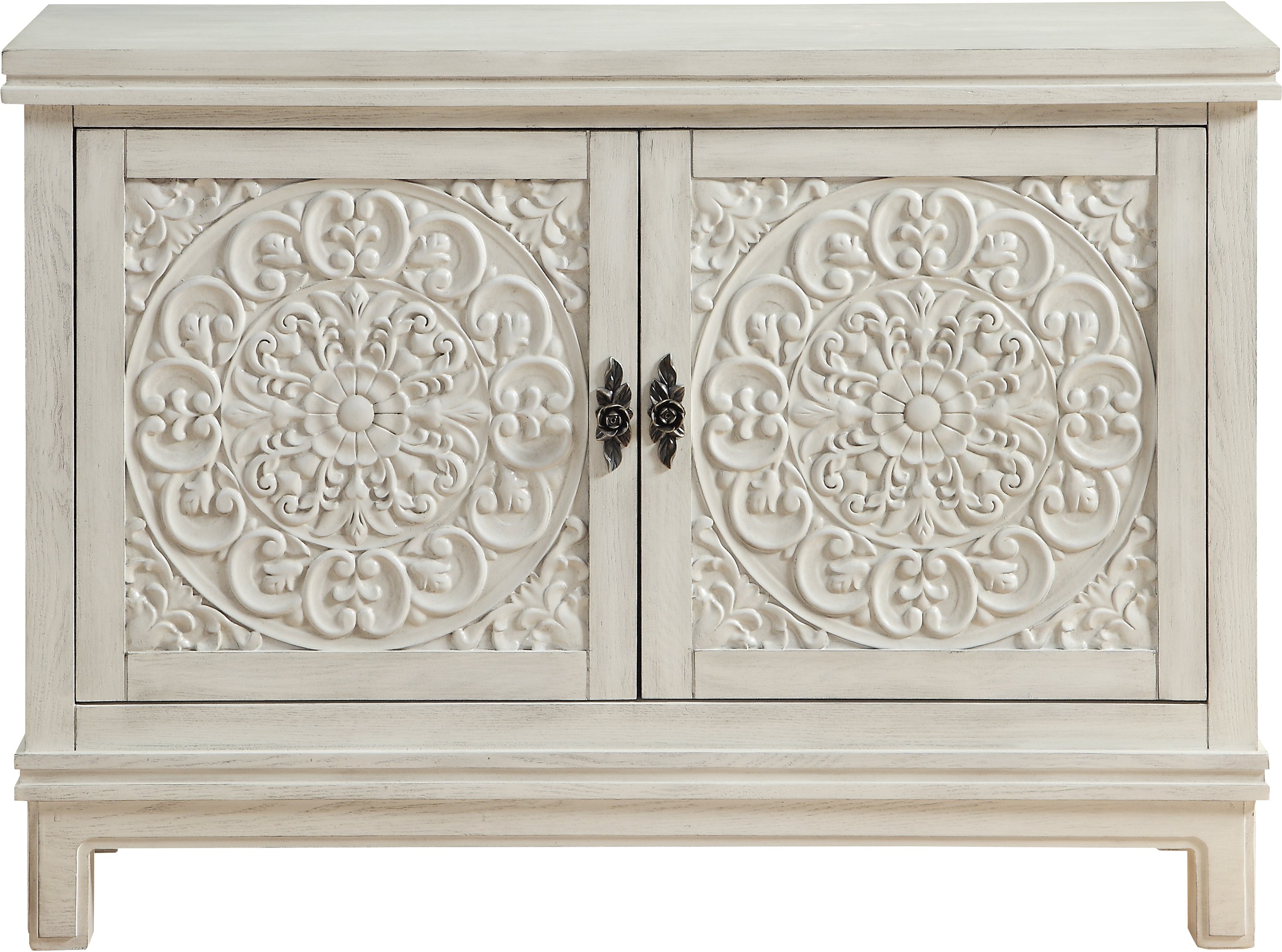 Galina Cream Wood Cabinet with 2 Carved Doors-3