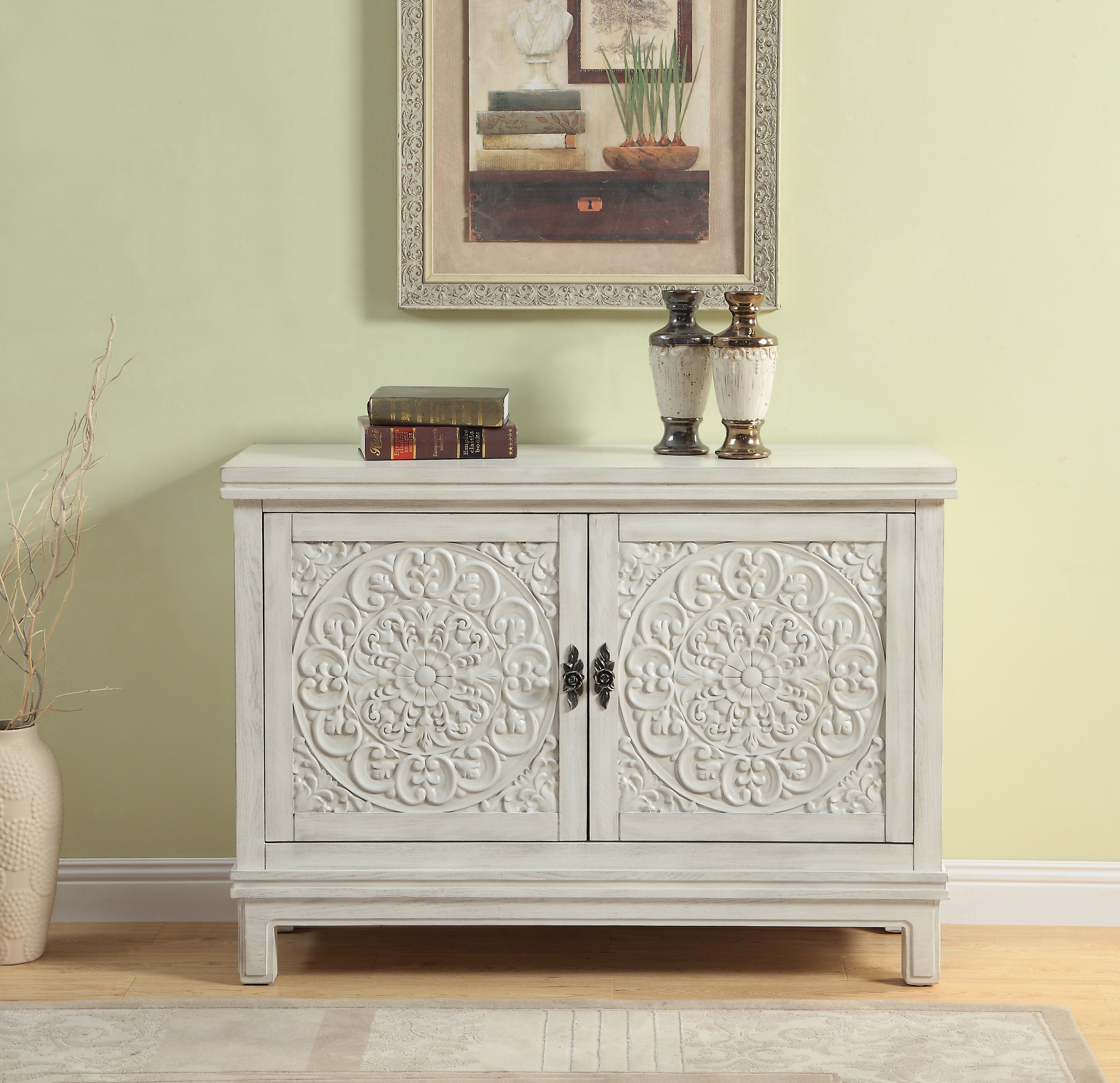 Galina Cream Wood Cabinet with 2 Carved Doors-4