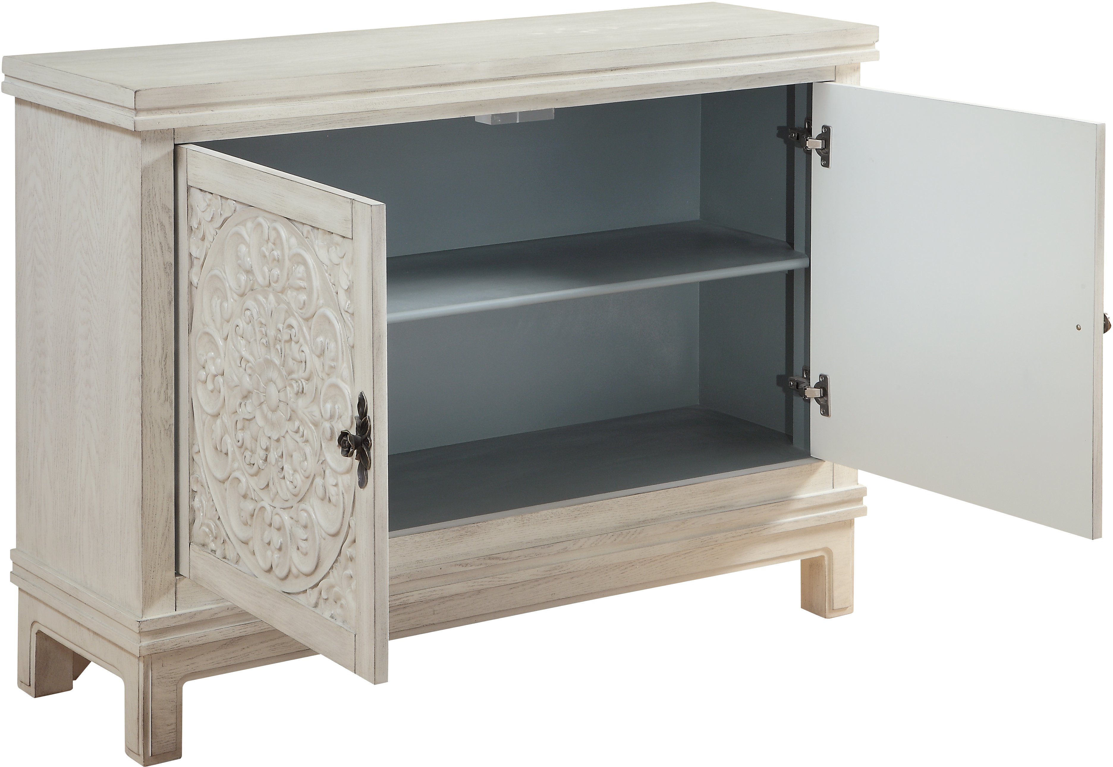 Galina Cream Wood Cabinet with 2 Carved Doors-5