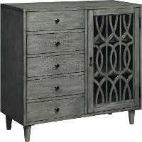 Burnished Gray Display Cabinet with Fretwork Design