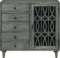 Burnished Gray Display Cabinet with Fretwork Design-2