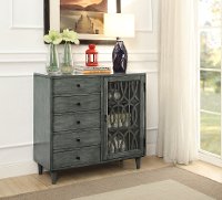 Burnished Gray Display Cabinet with Fretwork Design-3