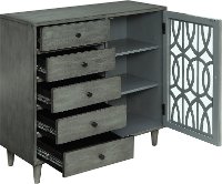 Burnished Gray Display Cabinet with Fretwork Design-4