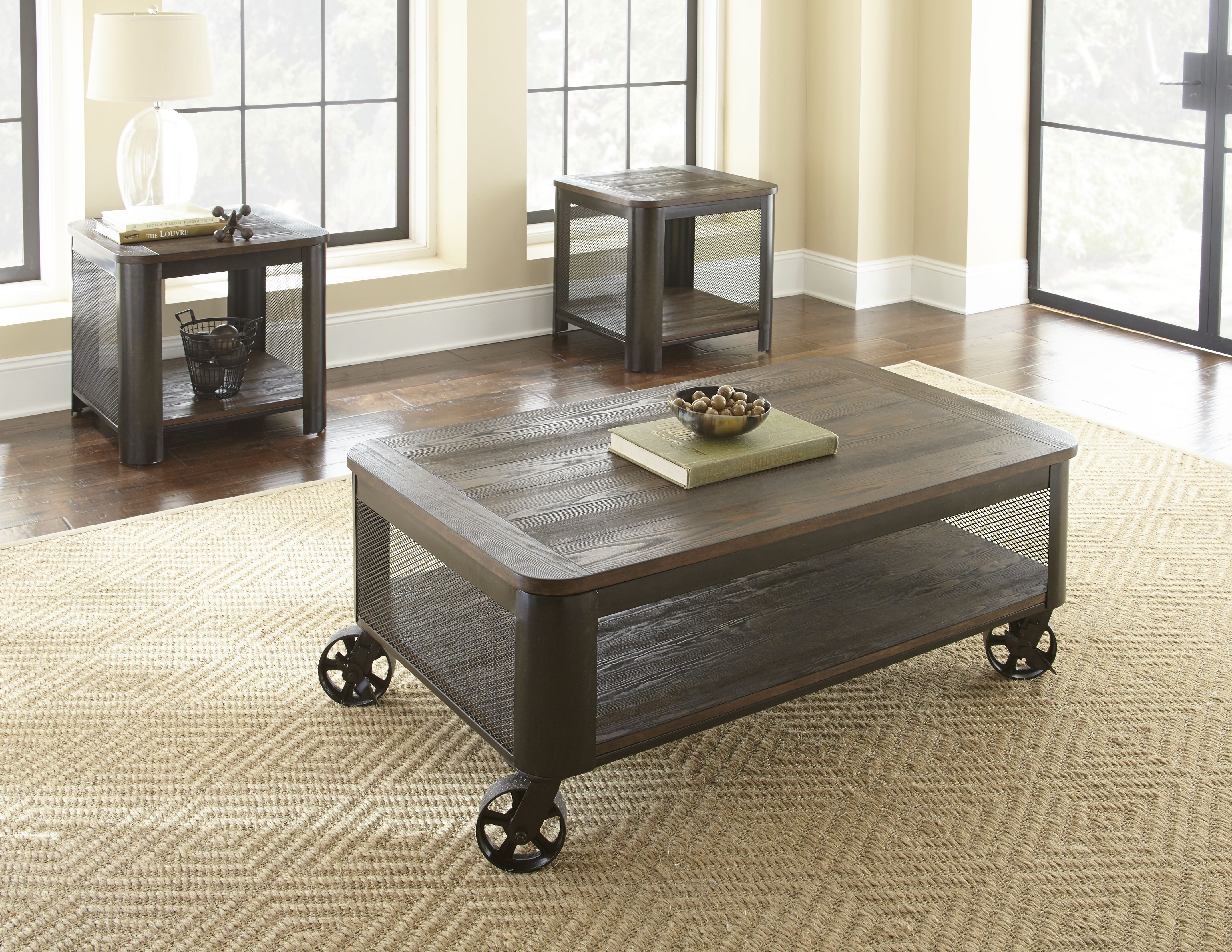 Barrow Industrial Brown Lift Top Coffee Table with Wheels-4