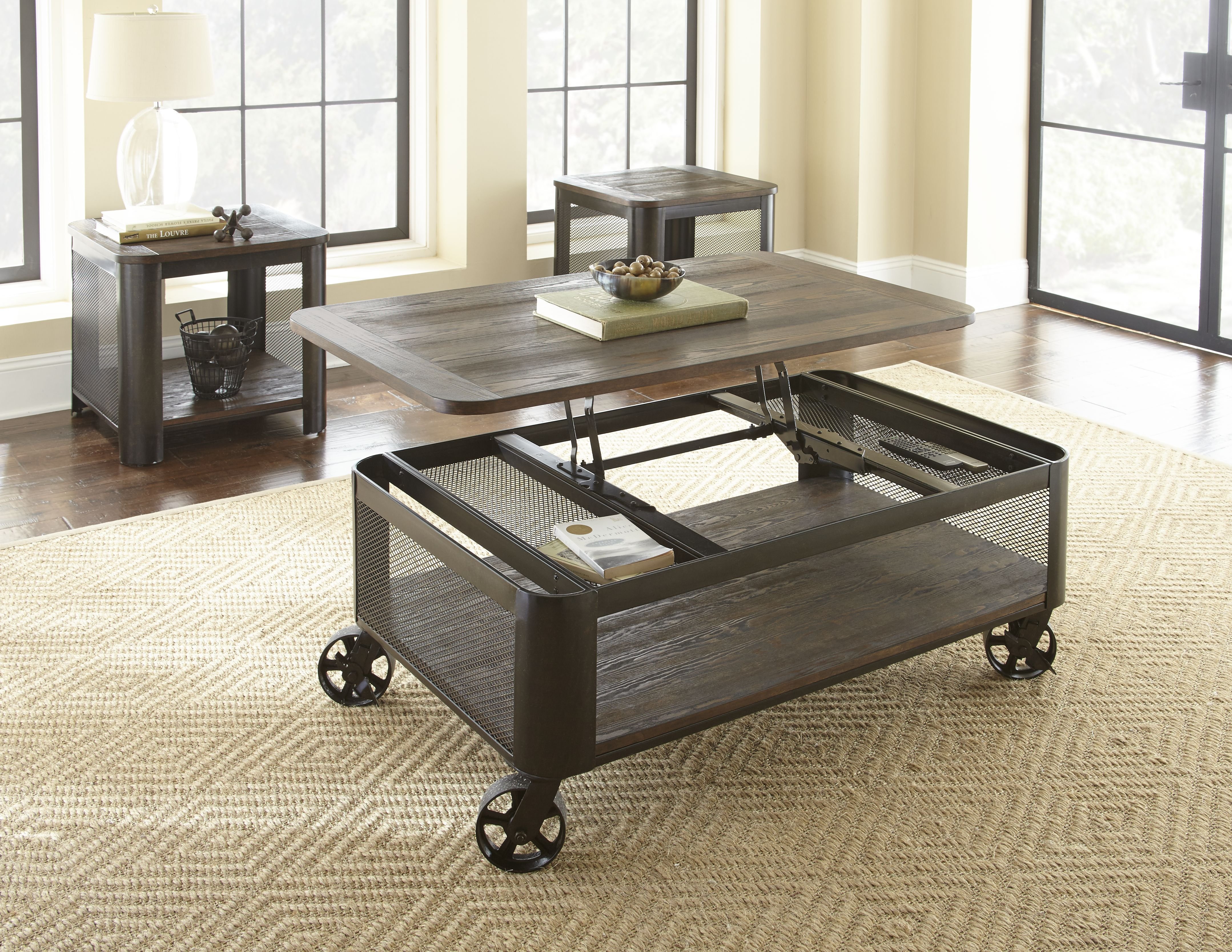 Barrow Industrial Brown Lift Top Coffee Table with Wheels-5