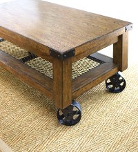 Rustic Brown Coffee Table with Wheels - Hailee-2