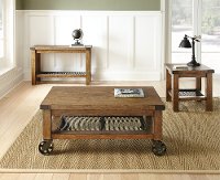 Rustic Brown Coffee Table with Wheels - Hailee-3