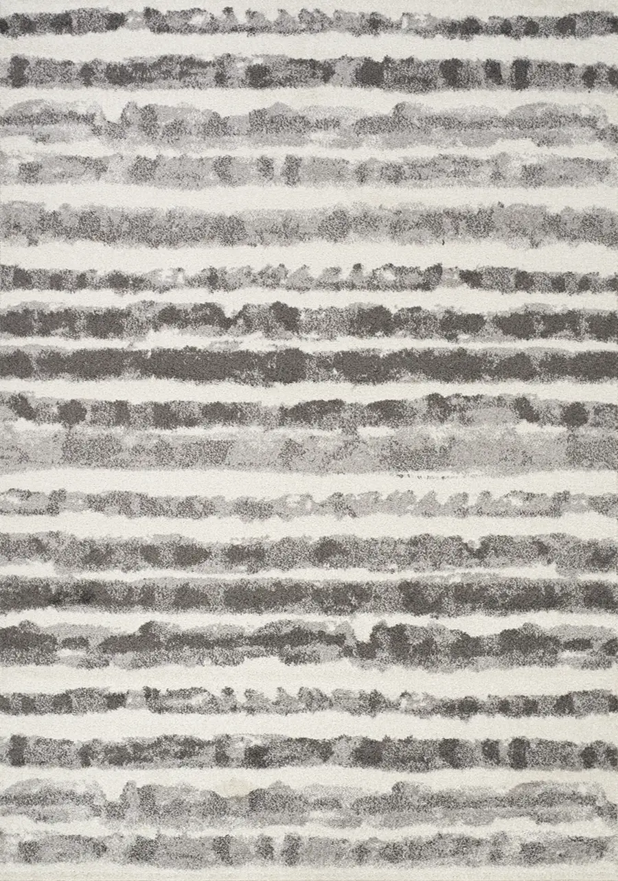 7 x 10 Large White and Grey Striped Area Rug - Focus-1