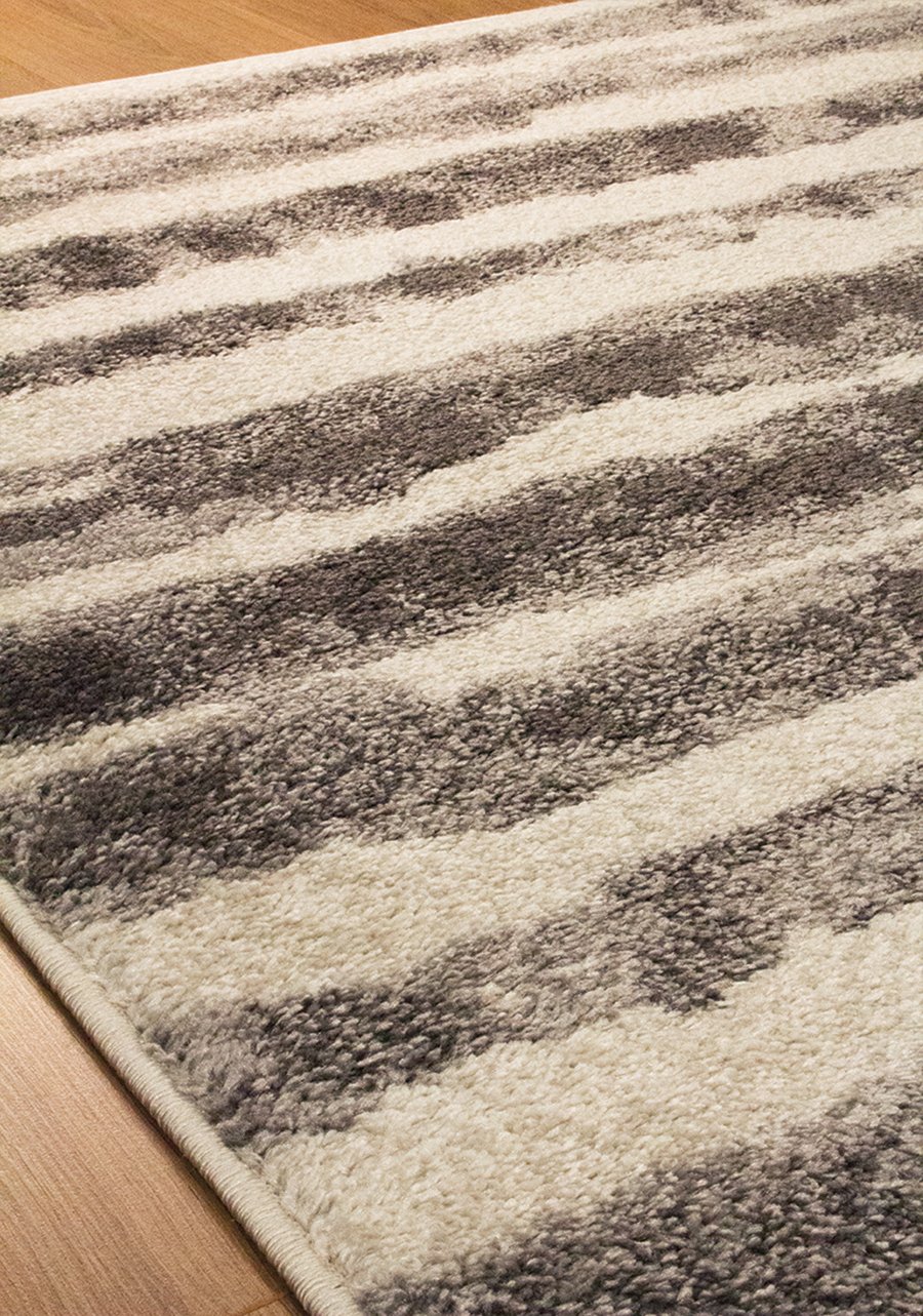 8 x 11 X-Large White and Grey Striped Area Rug - Focus-2