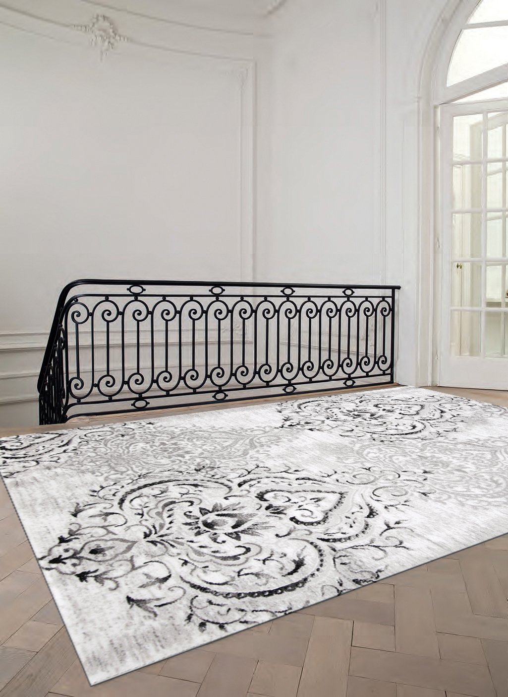 8 x 11 X-Large Elegant White and Gray Area Rug - Platinum-2