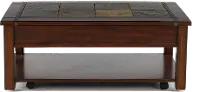 Roanoke Cherry Brown Coffee Table with Slate Lift-top