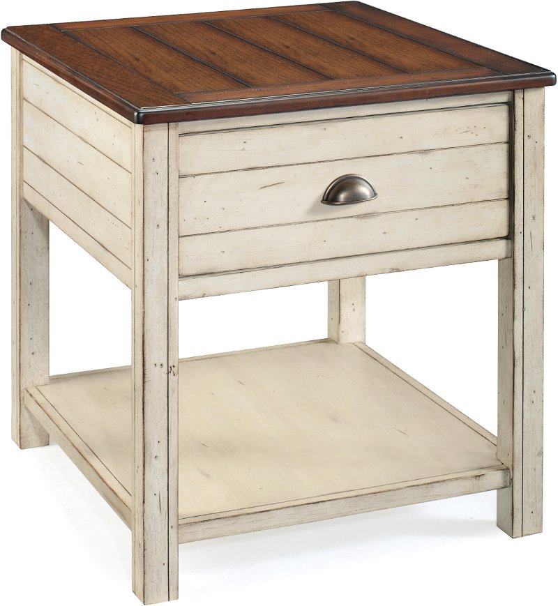 Clearance Distressed White And Brown End Table Bellhaven