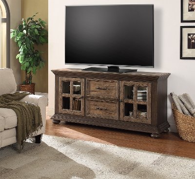 68 Inch Antique Two Tone Brown TV Stand - Vintage