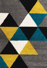 5 x 8 Medium Geometric Gray, Yellow and Teal Blue Rug - Maroq