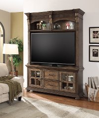 Two Tone Brown 2 Piece Antique Entertainment Center - Vintage
