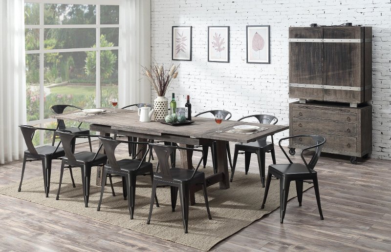 Reclaimed Pine 5 Piece Dining Room Set With Metal Chairs Dakota