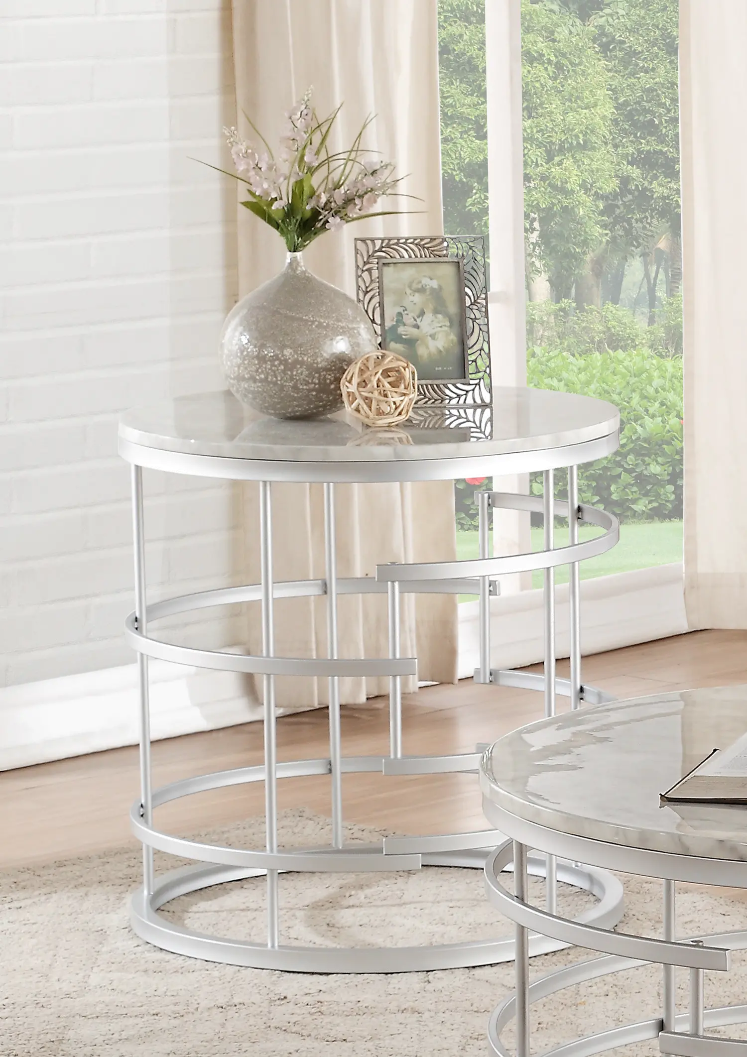 Round Marble and Silver End Table - Brassica-1