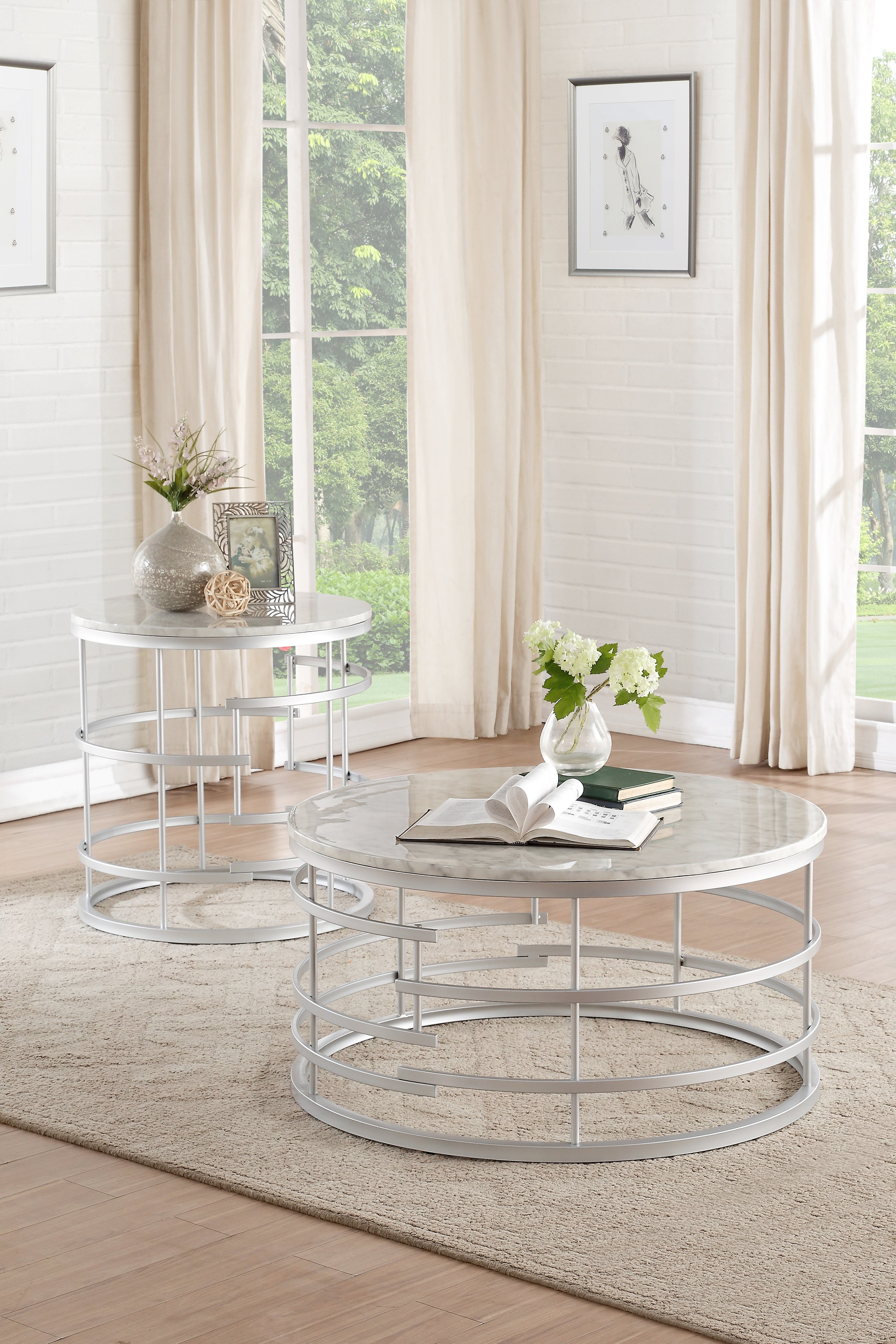 Round Marble and Silver End Table - Brassica-3