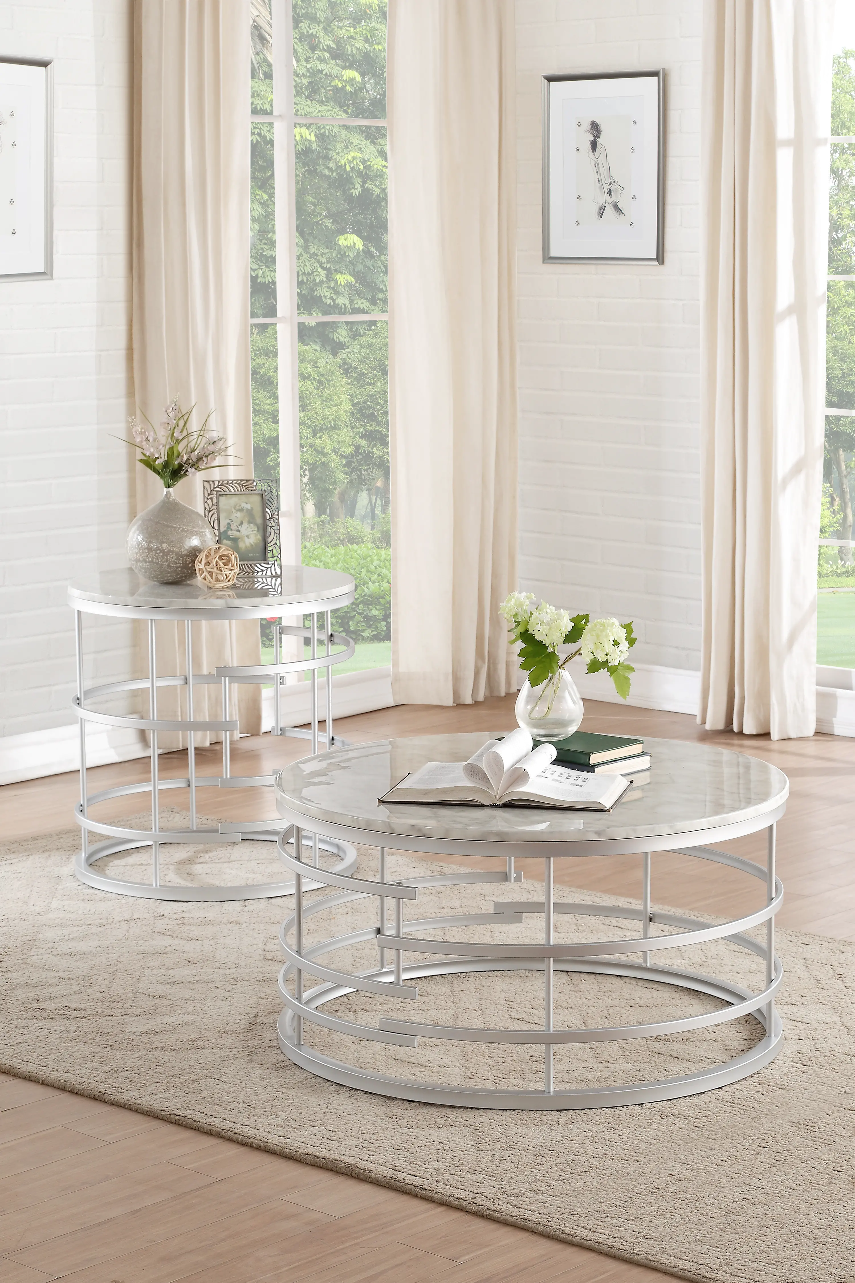 Round Marble and Silver End Table - Brassica-3