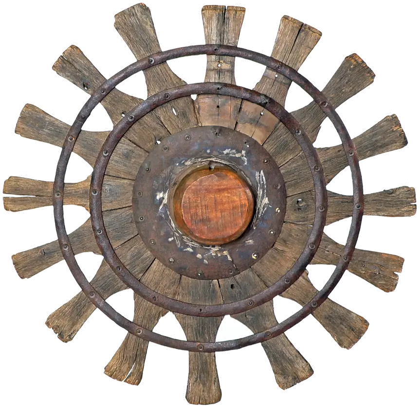 Wood and Iron Loom Wheel Wall Hanging-1