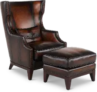 Hillsboro Brown Leather Accent Chair and Ottoman