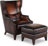 Transitional 2 Piece Leather Accent Chair and Ottoman-Hillsboro