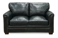 Classic Traditional Dark Blue Leather Loveseat - Marine