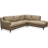 Contemporary 2 Piece Pearl Beige Leather Sectional - Houston