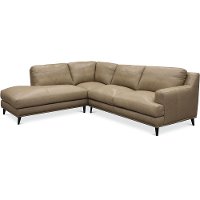 Contemporary 2 Piece Pearl Beige Leather Sectional - Houston