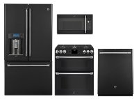 KIT GE Cafe 4 Piece Kitchen Appliance Package with Gas Range - Black Slate