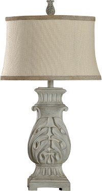 Aged White Hand Carved Table Lamp - Bokava
