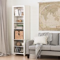 100261 Narrow White Bookcase with Basket - Hopedale