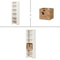 100261 Narrow White Bookcase with Basket - Hopedale-4
