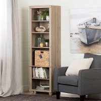 100262 Narrow Oak Bookcase with Basket - Hopedale