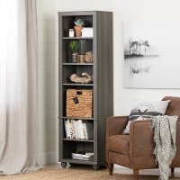 100263 Narrow Gray Bookcase with Basket - Hopedale