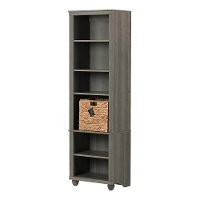 100263 Narrow Gray Bookcase with Basket - Hopedale-2