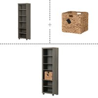 100263 Narrow Gray Bookcase with Basket - Hopedale-4