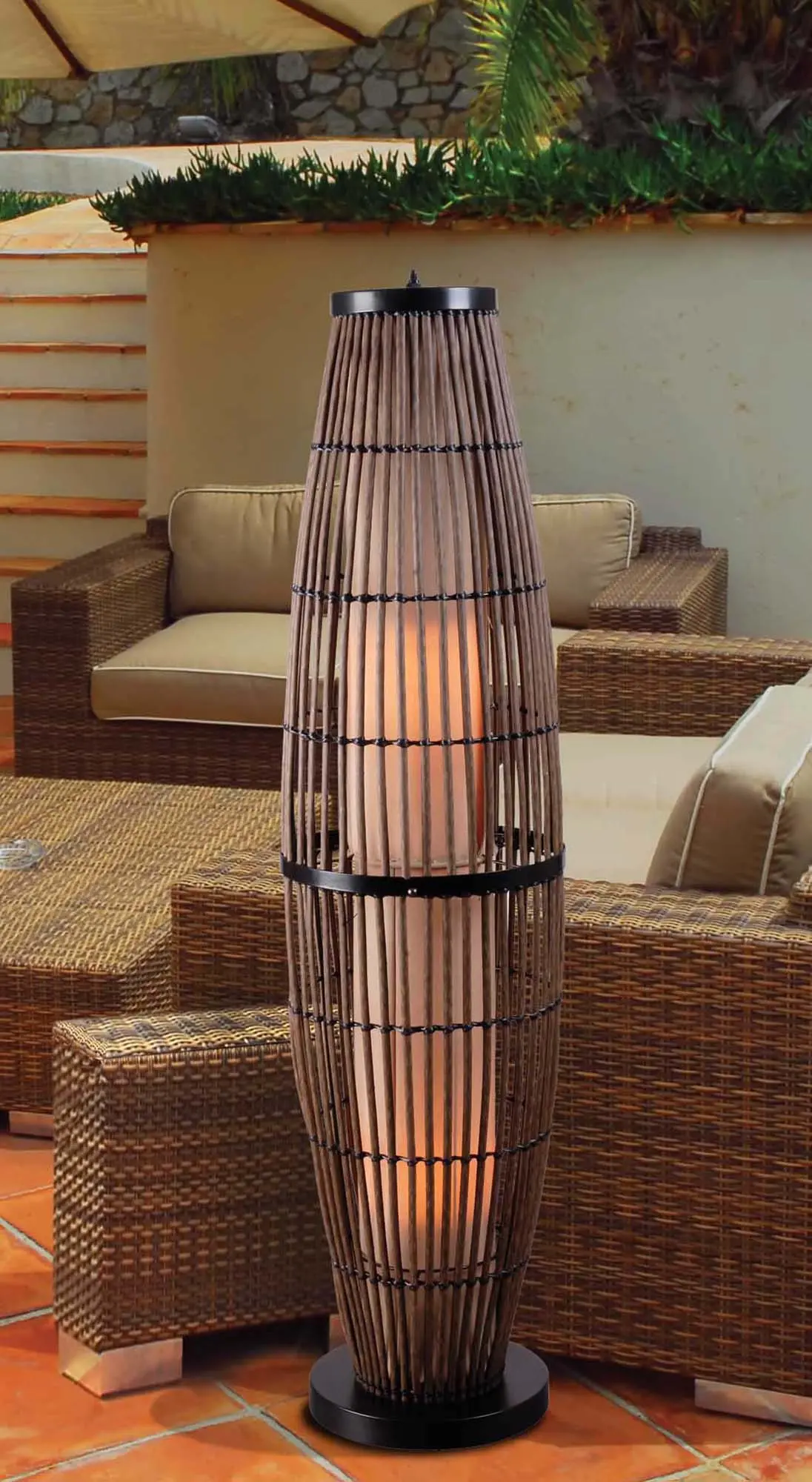 Rattan Outdoor Floor Lamp with Bronze Accents - Biscayne-5