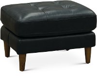 Mid-Century Modern Navy Leather Ottoman - Ashton